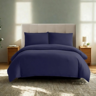 Komfortec Premium Bettwäsche 135x200 mit 1 Kissenbezug 40x80 cm Set aus Gebürstetes Mikrofaser - DunkelBlau