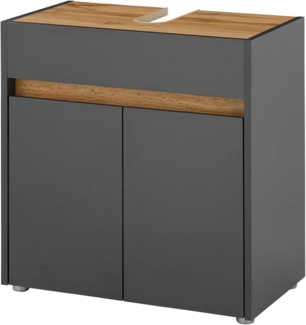 Waschbeckenunterschrank Center in grau matt und Eiche Wotan 60 cm