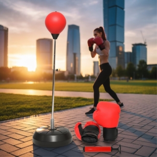 Standboxsack Erwachsene inkl. Boxhandschuhe Boxbirne Punching Ball Ständer Kunstleder Unisex