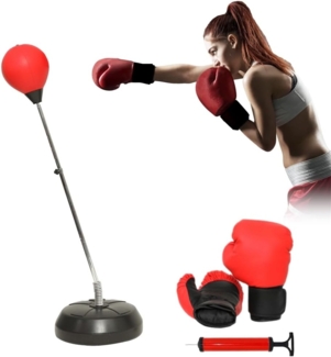 Standboxsack Erwachsene inkl. Boxhandschuhe Boxbirne Punching Ball Ständer Kunstleder Unisex