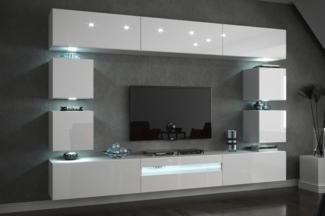 FURNITECH Future C81 Wohnzimmer Wandschrank Mediawand mit Led Beleuchtung Schrankwand Wohnwand Möbel (C81-HG-W2 1A (257 cm), LED blau)