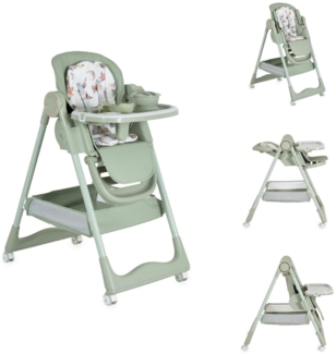 Moni Kinderhochstuhl Surprise faltbar Lätzchen Schüssel Löffel Gabel Räder Korb grün
