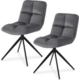 Juskys Drehstuhl Dallas 2er Set - Esszimmerstühle drehbar, Stoff Bezug - Stuhl bis 120 kg belastbar - Stühle Esszimmer, Esszimmerstuhl Samt Dunkelgrau