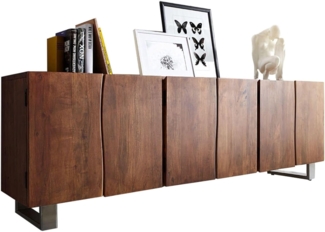 Kommode Live-Edge Akazie Braun 220 cm 6 Türen Massivholz Baumkante Sideboard