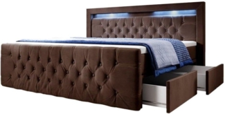 Boxspringbett Sera mit LED und Stauraum (4 Schubladen) 160x200 Braun H4 (100kg+)