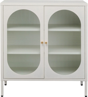 Kare Design Kommode Naxos, Weiß, Kommodenschrank, Aufbewahrung, Stahlgestell, mit 2 Glastüren, Schlafzimmer, 90 x 80 x 35 cm (H/B/T)