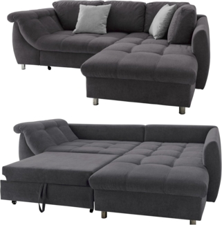 ECKSOFA mit Schlaffunktion, Bettkasten, Wellenunterfederung, Ottomane rechts 250/190/84 cm, Mikrofaser Anthrazit