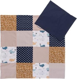 ULLENBOOM ® Babybettwäsche 80x80 cm Wale - 2 Teile (komplett): Baby Bettwäsche 80x80 cm & Kissenbezug 35x40 cm, Baby Bettset für das Babybett aus 100% Baumwolle