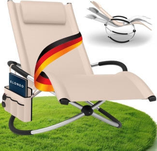 ELONEO Gartenliege Schaukelliege Outdoor mit Tasche, Strandliege klappbar bis 180 kg, Schaukelsessel, Liegestuhl wetterfest, Sonnenliege für Garten & Balkon