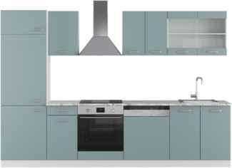 Vicco Küchenzeile R-Line, Blau-Grau/Weiß, 300 cm, AP Marmor