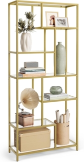 Vasagle Bücherregal, Regal mit 6 Ablagen, Standregal, Ablagen aus Hartglas