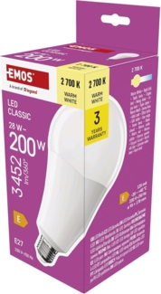 EMOS LED Lampe A95-Birne, 28W Ersatz für 200W Glühbirne, klassiche Birne in größerer Form, E27 Sockel, Helligkeit 3452 lm, Warmweiß 2700 K, 30000 h Lebensdauer, CRI min. 80, 180° Abstrahlwinkel