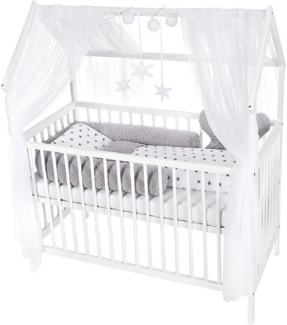 Babyhafen Kinderbett Babyhafen Hausbett Kinderbett 120x60 Matratze Minky Bettset Sterne (Komplettbettset), Komplettbett