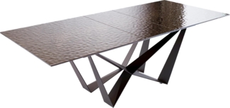 Esstisch Edge 180-220x100 Reliefglas Rauchschwarz 3D-Design Spider Flachstahl Schwarz ausziehbar