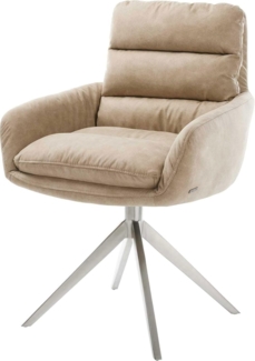 Esszimmerstuhl Abelia-Flex mit Armlehnen Mikrofaser Beige Vintage Kreuzgestell breit Edelstahl