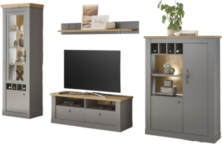 Wohnwand Rideau in grau und Eiche Artisan 326 cm