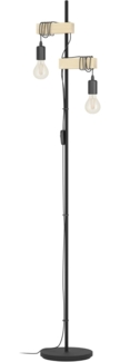 Eglo 32919 LED Stehleuchte TOWNSHEND Stahl schwarz, Holz braun E27 2X10W L:20,5cm B:25cm H:166,5cm mit Kabelschalter