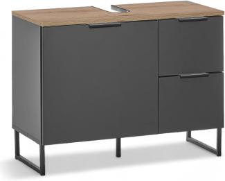 DENVER Badezimmer Waschbeckenunterschrank in Schwarz/Evoke Eiche Optik FSC-zertifiziert - Bad Unterschrank Badezimmerschrank mit viel Stauraum - 80 x 60 x 35 cm (B/H/T)