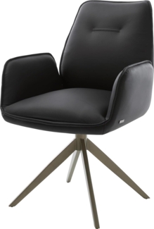 Drehstuhl Zoa-Flex Echt-Leder Schwarz Kreuzgestell breit Effektfinish Titan 360° drehbar Taschenfederkern