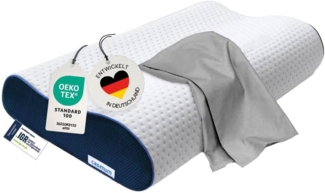 casimum Nackenstützkissen Orthopädisch mit atmungsaktivem Klimabezug, Füllung: Memory Foam, Bezug: Grau, Seitenschläfer, Rückenschläfer, ergonomisches Nackenstützkissen, höhenverstellbar 60x30cm grauer Bezug