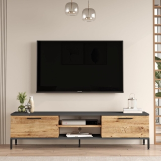 Hanah Home Stylish TV Unit, Atlantic Pine & Anthracite, 160 x 39.1 x 35 cm | 100% Melamine Coated Particle Board, 18 mm Thick | Modern Design for Living Room