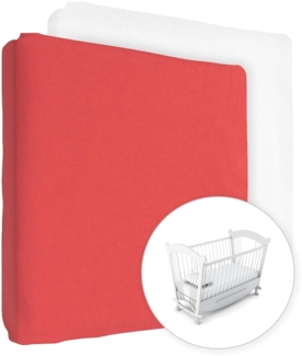 2 x Jersey Spannbettlaken 100% Baumwolle für 90 x 40 cm Babybett Wiege Matratze (Rot + Weiß)