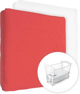 2 x Jersey Spannbettlaken 100% Baumwolle für 90 x 40 cm Babybett Wiege Matratze (Rot + Weiß)