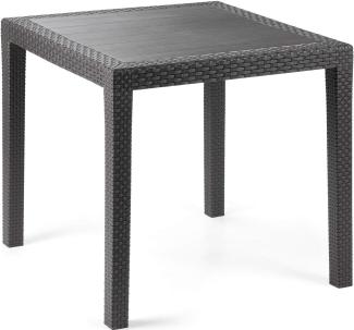 Quadratischer Outdoor-Tisch, Struktur aus Hartharz mit Rattan-Effekt, Made in Italy, 80 x 80 x 72 cm, Farbe Anthrazit