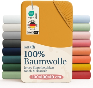 Laleni Jersey Spannbettlaken Laufgitter quadratisch 100x100 cm - Oeko-Tex Zertifiziert, 100% Baumwolle, atmungsaktives Spannbetttuch für Baby, 135 g/m², Spicy Mustard - gelb