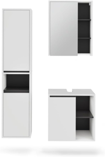 Badmöbel-Set Viola Weiß/Grau 3 Teile Vicco