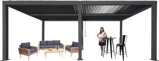 Pergola HWC-L46, Gartenpavillon Lamellen-Pavillon, 10cm-Aluminium-Gestell, Regenrinne sturmfest, 3x6m ~ anthrazit