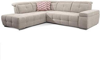 CAVADORE Schlafsofa Mistrel mit Ottomane links / Große Eck-Couch im modernen Design / Mit Bettfunktion / Inkl. verstellbare Kopfteile / Wellenunterfederung / 269x77-93x228 cm / Grau/Weiß