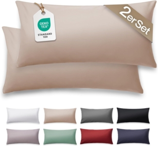 Blumtal Kissenbezüge Premium Mako Satin Kissenbezug, superweich aus 100% Baumwolle, (2 Stück), OEKO-TEX zertifiziert – Glanzoptik & farblich passender Reißverschluss