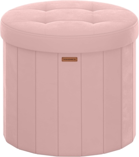 SONGMICS MAZIE Kollektion – Sitzhocker rund, Fußhocker mit Stauraum, faltbarer Hocker mit abnehmbarem Deckel, einfache Montage, Samt, Wohnheim, Schlafzimmer, Wohnzimmer, pastellrosa