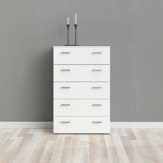 Dmora - Kommode Elise, Mehrzweckkommode, Schlafzimmerkommode, Schrank mit Schubladen, 74x36 h114 cm, Wei?