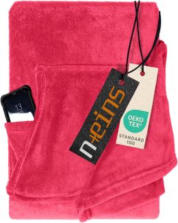 npluseins Coral Fleece Kuscheldecke – das Original mit Ärmel & Bauchtasche 1448. 2043, pink