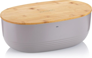 Kela Brotkasten mit Lüftungslöcher im Bambusdeckel, Brotbox Kunststoff, NAMUR, Brotaufbewahrungsbox, Opalgrau, 37,5x23x14cm