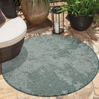 carpet city In- & Outdoor-Teppich Grün - Wendeteppich - 160 cm Rund - Rauten-Muster - Wetterbeständig für Balkon, Terrasse - Teppiche Modern Indoor Wohnzimmer, Küche