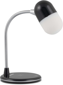 TechniSat VIOLA Tischlampe – LED-Tischleuchte mit Bluetooth-Audiostreaming und Wireless Charging für Smartphones (3 Watt Mono Lautsprecher, drei Lichtfarben, dimmbar, flexibler Lampenhals) schwarz