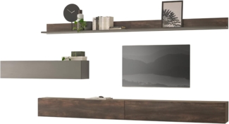 Wohnwand Piano in Eiche und grau 5-teilig 380 cm