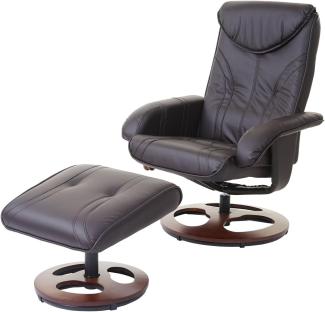 Relaxsessel HWC-C46, Fernsehsessel Sessel mit Hocker, Kunstleder ~ braun