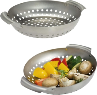 Bremermann Grillkorb 2er Set, rund, Edelstahl grau, 27 x 6 x 22,5 cm