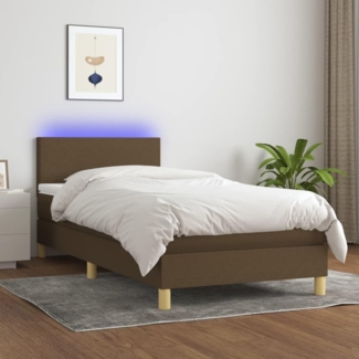 Boxspringbett mit Matratze & LED Stoff Dunkelbraun 80x200 cm, Härtegrad: H2 [3133512]