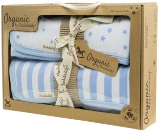 Puckdaddy Organic Geschenkset Juna 2 Babydecken 75x74cm Sterne Streifen Muster Blau