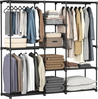 SONGMICS Kleiderschrank, Kleiderständer, freistehende Garderobe, mit Kleiderstangen, Garderobenständer, Stoffablagen, Metallrahmen, 182 x 43 x 182 cm, tintenschwarz RYGDE037B02