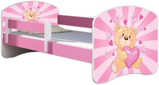 Kinderbett Jugendbett mit einer Schublade und Matratze Rausfallschutz Rosa 70 x 140 80 x 160 80 x 180 ACMA II (10 Teddybär, 70 x 140 cm)