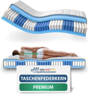 AM Qualitätsmatratzen Hochwertige 7-Zonen Taschenfederkernmatratze 80x220 cm - 24 cm Premiumhöhe - Tonnentaschenfederkernmatratze 80x220 cm - H3