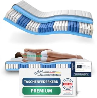 AM Qualitätsmatratzen Hochwertige 7-Zonen Taschenfederkernmatratze 80x220 cm - 24 cm Premiumhöhe - Tonnentaschenfederkernmatratze 80x220 cm - H3