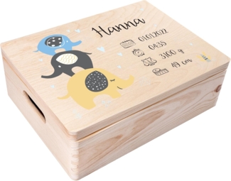 Creative Deco Holzkiste Erinnerungsbox Baby, Geschenk zur Geburt, Natur 40 x 30 x 14 cm