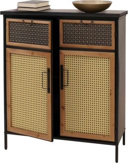 Apothekerkommode HWC-O79, Schrank Highboard Staufächer, Vintage Shabby-Look 94x80x35cm, Rattanoptik